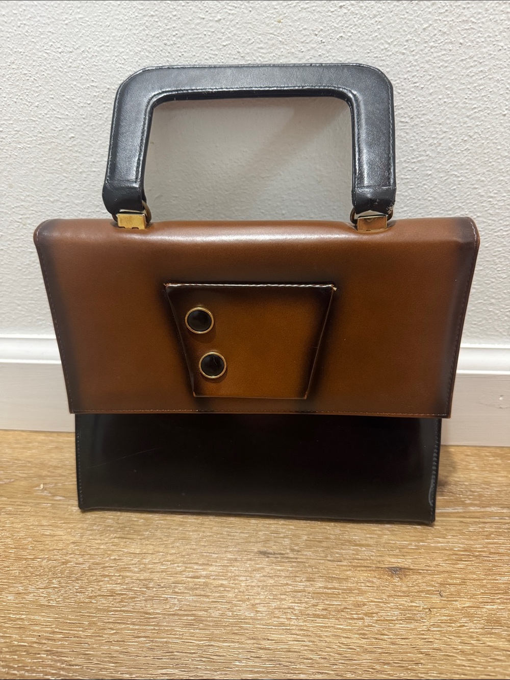 Vintage Mar-Shel structured Two-Tone Brown and Black Top-Handle Women's Bag